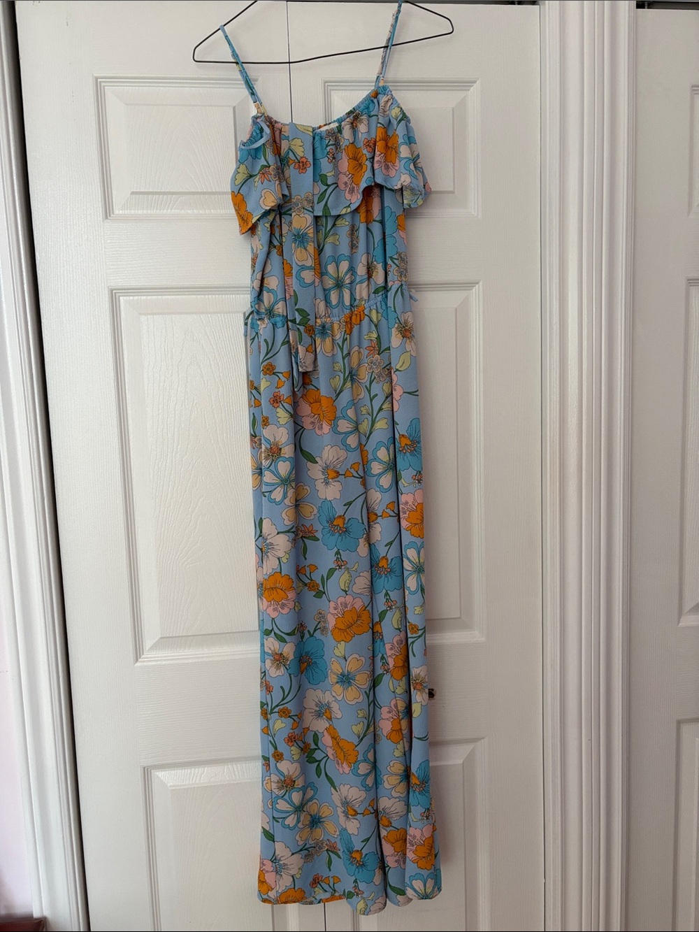 Monteau Sky-Blue Floral Spaghetti-Strap Jumpsuit